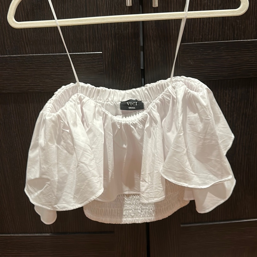 Off shoulder white VICI top